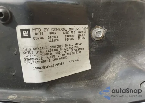 2006 Saturn Ion 2 z USA, uszkodzony, nr VIN 1G8AZ55F462194986